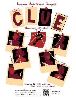 Decorative flyer advertising \"Clue\"